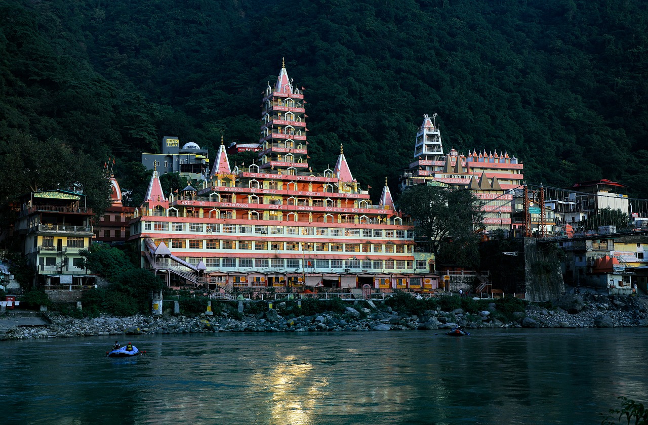 Rishikesh by the Ganges with hills